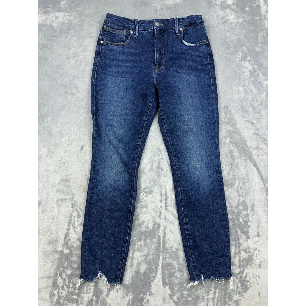 Good American Good Legs Skinny Jeans Womens Size 12 / 31 Blue Denim Raw Hem